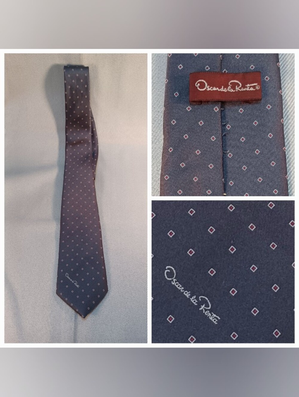 Oscar De La Renta Men's Repeating Geometric Pattern Blue-grey Tie